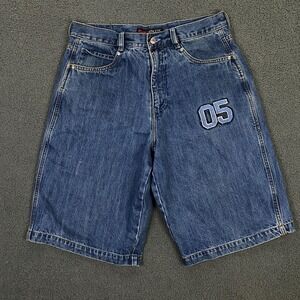 FUBU Jean Shorts size 34 Baggy Relaxed Hip Hop Rap Denim Blue Jorts Vintage Y2K